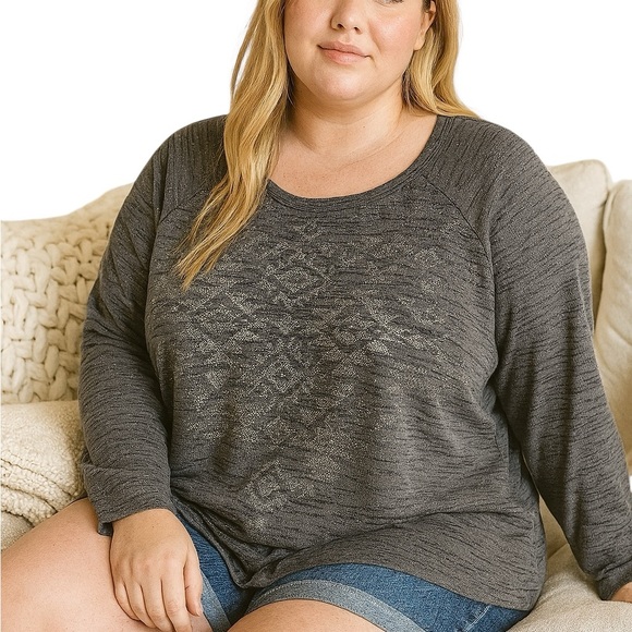 Sonoma 2X Gray Heathered Long Sleeve Aztec Thermal Long Sleeve Shirt Casual - Picture 1 of 8